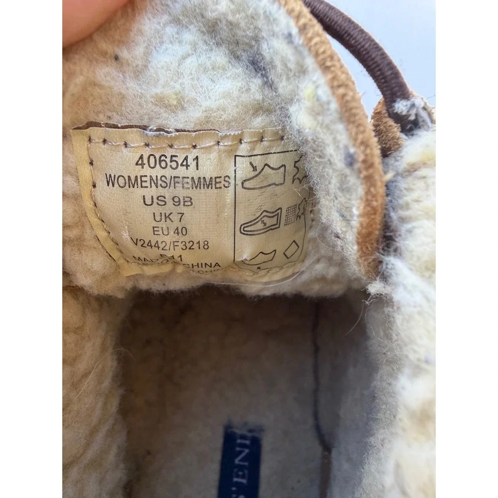 Lands End Women's Suede Ankle‎ Boots Tan Brown Sz 9B Sherpa Lining Stylish Warm